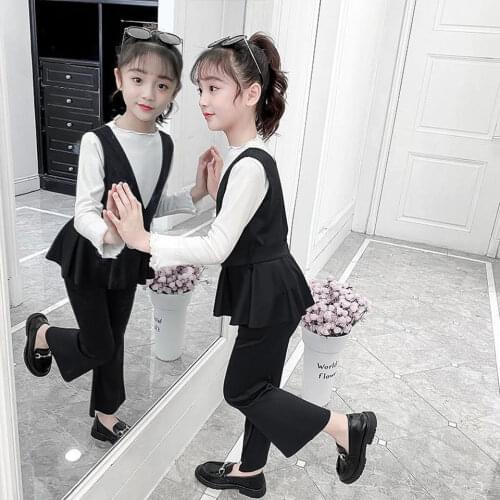 New Kids Clothing 2 Pieces Suits Fashion Casual Spring Autumn Kids Clothes Girls Set Tops Vest+Pant Outfits For 3T 4 6 7 8 10 12