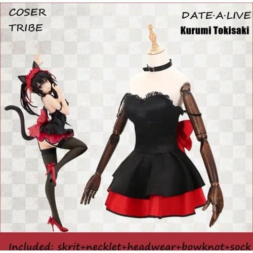 Anime DATE A LIVE Kurumi Tokisaki Black Cat Sexy Dress/Sleepwear Cosplay Costume Full Set Women Halloween Free shipping 2019