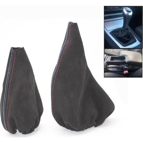 Car Gear Shift Collars Manual Handbrake Gaiter Boot Cover for BMW- 3 Series E36 E46 E30 E34 M3 Z3 Black Suede Leather