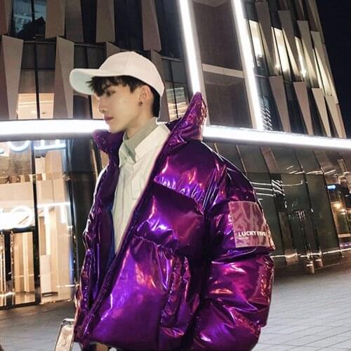 Winter Mens Shinny Puffer Coat Parkas Loose Style Stand Collar Thick Warm Outwear K43