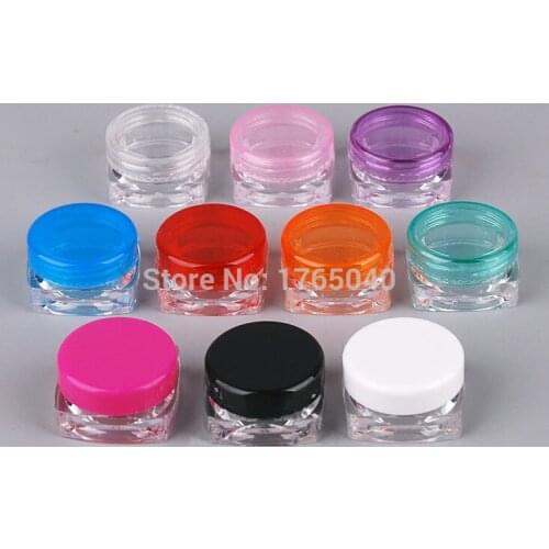 3g Square bottom plastic jars/skin care Cream/Eye shadow Box Jar Ointment/Cosmetic sample/Cream/oil Refillable bottles200pcs/lot