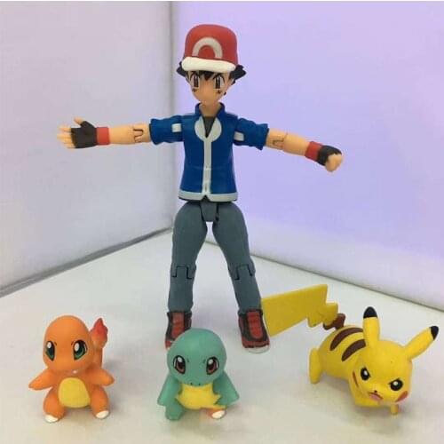 Pokemon Ash Ketchum Charmander Squirtle Team Movable Joint PVC Action Figures Toy Anime Pokemon Pikachu Figma #052 Model Collect
