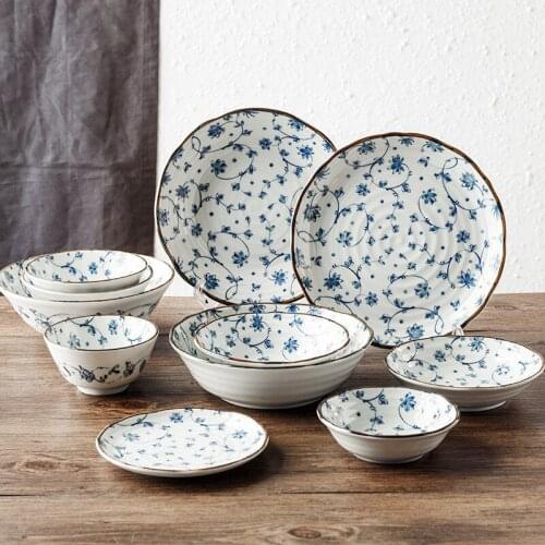 Grass Series Ceramic Tableware Japanese Style Rice Bowl Dinner Plate Soup Bowl Dish Set Dinnerware Bone China Dinner Set