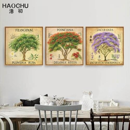 HAOCHU modern green plants leaves bonsai painting flower shop wall decoration canvas pintings living room picture art poster