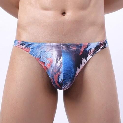 Bulge Pouch Underwear Sexy Men Breathable Printed Briefs Low Waist Male Underpants Floral Print Swimming Trunks Male Panties A50