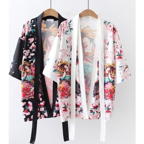 Spring and autumn students students sweet temperament men and women casual loose short-sleeved retro printed cardigan