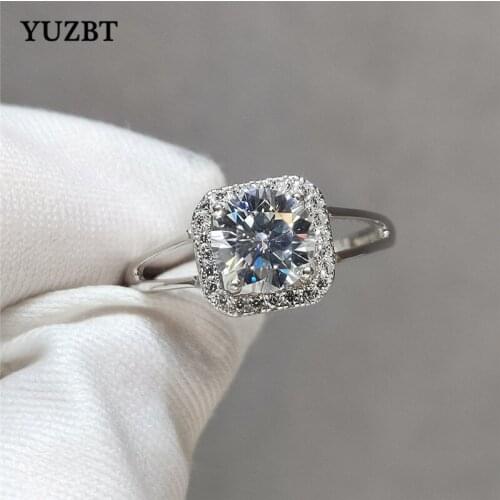 YUZBT Women 925 Silver 1 Carat 6.5mm Gemstone Excellent Cut Diamond Test Past D Color Moissanite Cushion Ring Wedding Jewelry