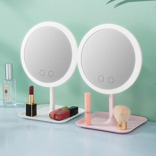 Led Light Makeup Mirror Storage LED Face Mirror Adjustable Touch Dimmer USB Led Vanity Backlit Mirror Table Cosmetic Mirror