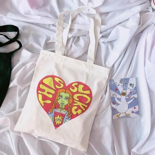 Punk Girl Print New Harajuku Large Capacity Canvas Vintage Cartoon Ulzzang ins Cute College Letter Womens Shoulder Bags