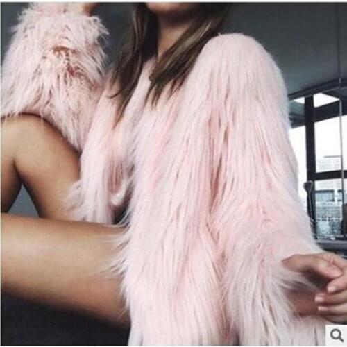 Furry Fur Coat Women Fluffy Long Sleeve Warm Outerwear Autumn Winter Coat Jacket Hairy Collarless Overcoat Plus Size6XL Tops