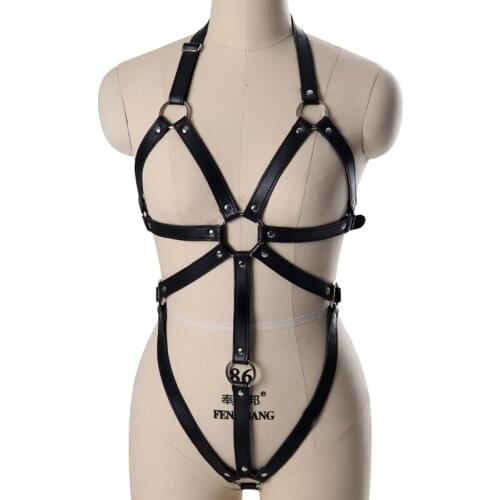 Gothic Womens PU Leather Body Harness Bandage Set Bdsm Bundled Underwear Binding Belt Ladies Sexy Lingerie Prom Club Rave Wear