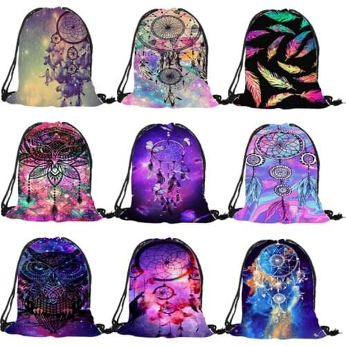 Popular Novelty Design Lady Drawstring Backpack Dream Catcher Print Shoulder Bags Casual Shopping Beach School Backpacks
