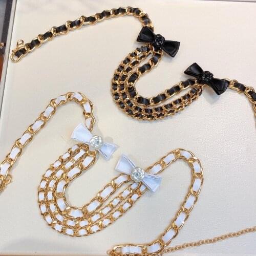 Women Fashion real leather Gold vintage heavy Metal Chain bowknot two layer Waist luxury brand name wraist Belt