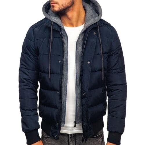 ZOGAA Fashionable mens hooded zipper fake double layer plus velvet warm cotton jacket