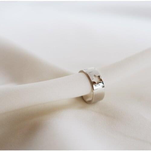 1pc Authentic S925 Sterling Silver Fine Jewelry Hollow-Out Star Band Ring adjust Gift womens J360