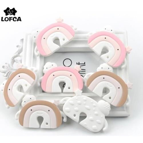 LOFCA 1PC Rainbow Silicone Beads Food Grade Baby Silicone Teethers Teething Necklace Rodents DIY Pacifier Clip Baby Products