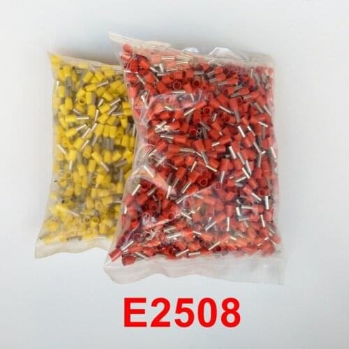 1000pcs/lot E2508 Insulated Terminals Cold Pressed Terminals
