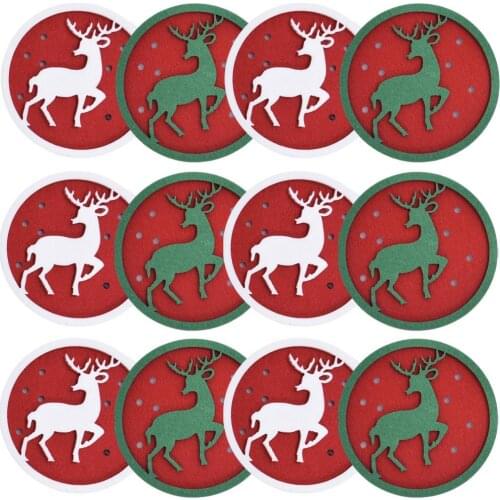 12PCS Christmas Felt Snowflake Christmas Trees Angels And Bells Coasters Dining Pad Table Placemat Hollow Design Home Decoration
