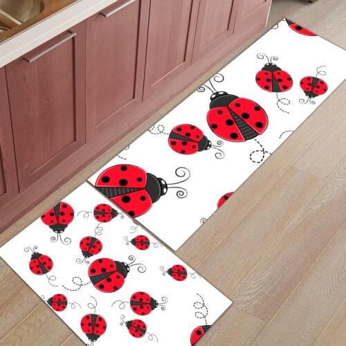 2Pcs/Set Red Ladybug Kitchen Accessories Door Mat Tapete Doormats Bathroom Carpet Room Pad Floor Mats Home Rugs