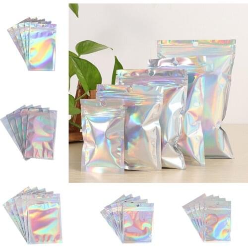 20Pcs Holographic Laser Mini Aluminum Foil Zip Lock Bags One Side Clear Flat Zip lock Bath Salt Cosmetic Bag Zipper Bags
