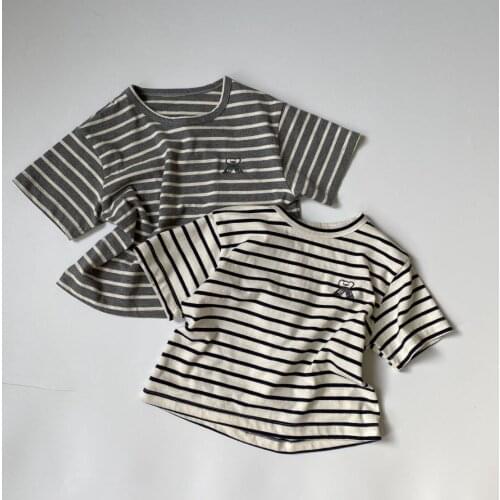 2021 new arrival girls boys striped summer short sleeve casual cotton kids t-shirt
