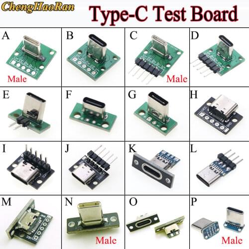 5-50PCS Type-C Data Charging Cable Jack Test Board with Pin Header 90 Degree USB Type C 2Pin USB 3.1 Female Male connector