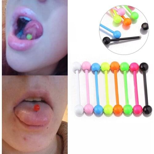 8Pcs/lot Stainless Steel Acrylic Ball Tongue Bars Ring Ear Nail Clasp Ear Bone Barbell Body Piercing Jewelry Candy Color