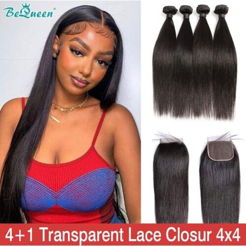Bequeen Peruvian Hair Weave 4 Bundles With Closure Straight Wave Human Hair Bundles With Frontal Raw Virgin Human Hair Extension