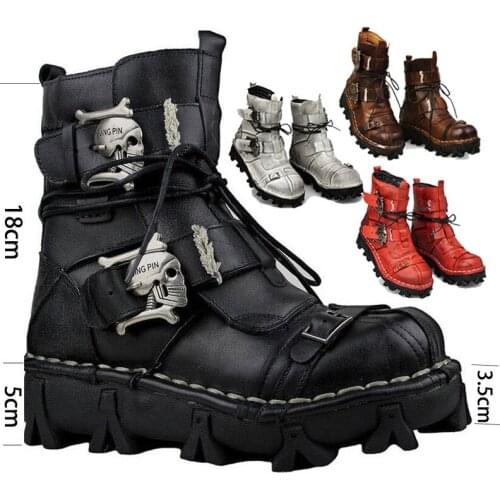 Work Boots Punk Martin Boots Mens Vintage & Unique Look Genuine Leather Ankle Motorcycle Military Combat Boots with Skull