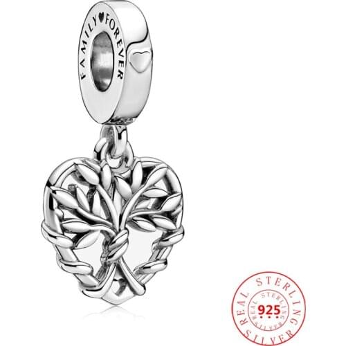 925 Sterling Silver Heart Family Tree Dangle Charm Beads Fit Original Pandora Bracelet DIY Women Authentic Pendant Jewelry Gifts