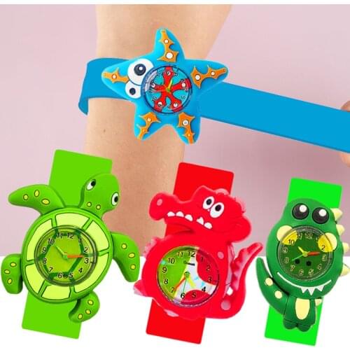 Boys Girls Watches Green Turtle/Crocodile/Crab Shape 1-12 Years Old Baby Toy Slap Children Watch Kids Birthday Gift Clock Hours