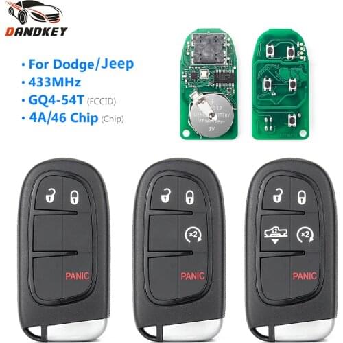 Dandkey GQ4-54T Car Smart Remote Key 4A / ID46 Chip 433Mhz 3/4/5 Button For Jeep Cherokee For Dodge Ram 1500 2500 3500 2013-2017