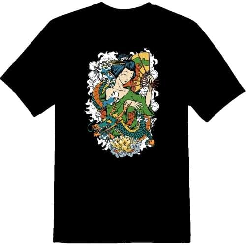 Geisha I girl dragon black or white tee