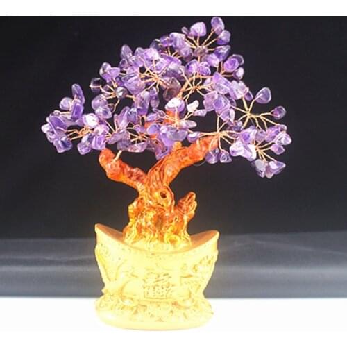 FYJS Unique Light Yellow Gold Color Wire Wrap Tree of Life Amethysts Stone Pendant Green Aventurine Jewelry