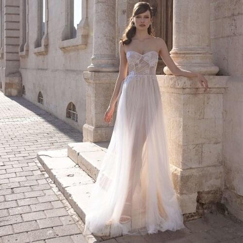 Sexy Sweetheart Lace Appliques Spaghetti Straps A-Line See Through Tulle Wedding Dress 2021 Vestido De Noiva Bridal Gowns