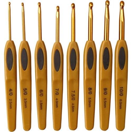 8Pcs/Set Knitting Hooks ABS/Aluminum Sewing Accessories Weaving Tools Brown Handle Gold/White Hook DIY Crafts Single-Crocheting