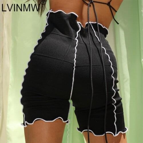LVINMW Edible Tree Fungus Stretchy Slim Fashion High Waist Shorts Women Sports Fitness Jogger Daily Patchwork Skinny Bottoms
