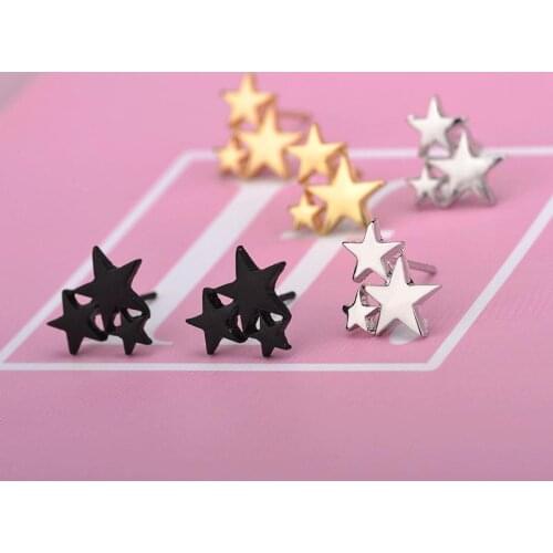 Trendy Gold Silver Black Star Earring Womens Jewelry Cute Tiny 3 Star Stud Earrings Gift For School Girls Kids Lady