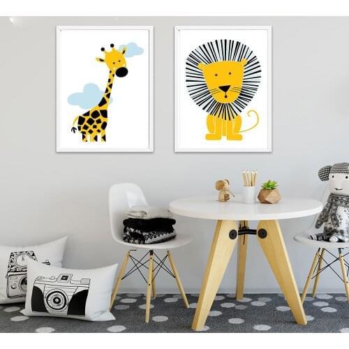 Cartoon Giraffe Lion Elephant Animal Posters and Prints Minimalist Art Canvas Painting Nusery Wall Picture Baby Living Room