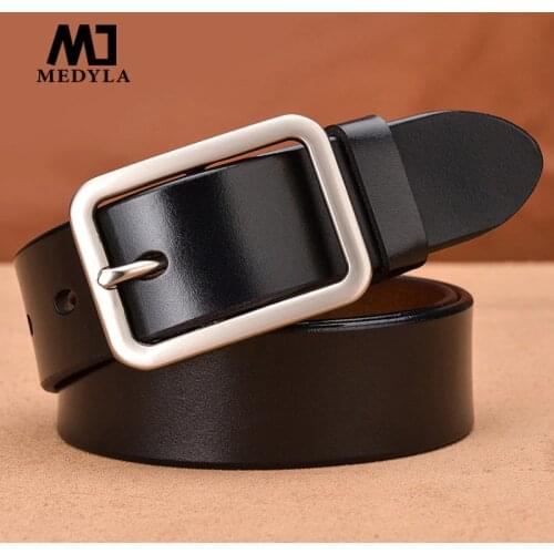 MEDYLA New Unisex Leather Belt Pin Buckle Vintage Men and Women Fashion Strap Female Waistband Pin Buckles Fancy for Mens Jeans