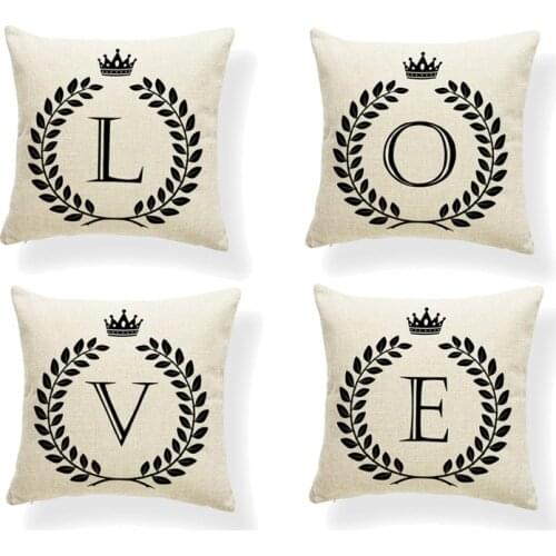 Alphabet Letter A-Z Cushion Covers Family Initial King Queen Crown Pillow Case School Home Gifts Throw Pillow Big Cotton Linen