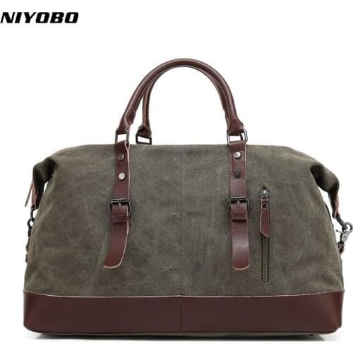 NIYOBO Canvas Leather Men Travel Bags Large Capacity Luggage Travel Tote Duffle Bags Weekend Bags bucket shoulder bag