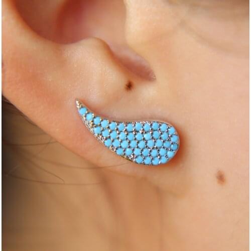 New 100% 925 Sterling Silver luxury blue stone AAA turquoises micro pave long ear wire climber wing girl silver earring