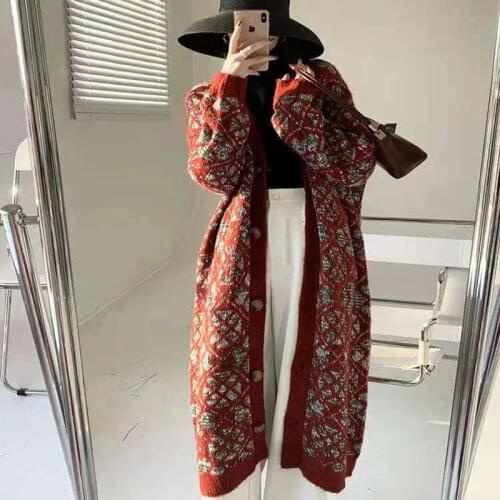 2021 new sweater coat womens autumn and winter cardigan lazy wind Korean thickened and elongated wool coat