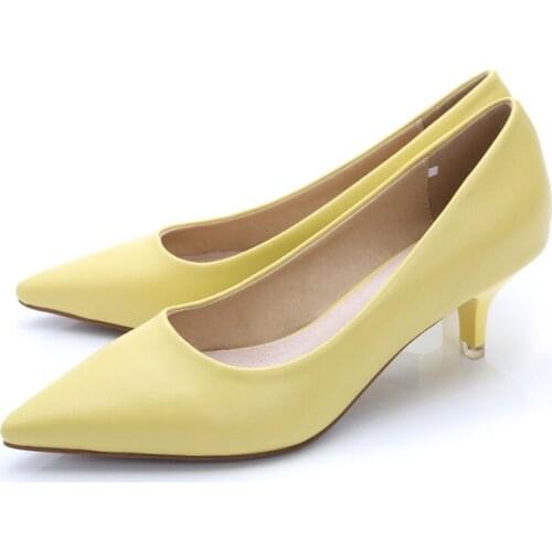 For New high heels womens pointed toe shallow mouth single shoes ultra-fiber solid color mid-heel stiletto all-match fashion