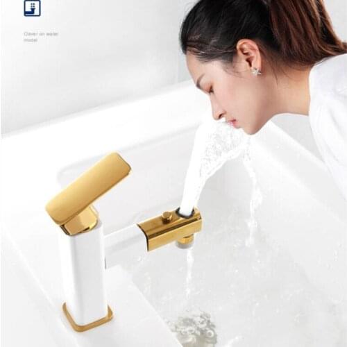New Basin Faucet Bathroom Sink Faucets Hot Cold Water Mixer Crane Deck Mounted Pull Out Bath Tap Black Gold Finished