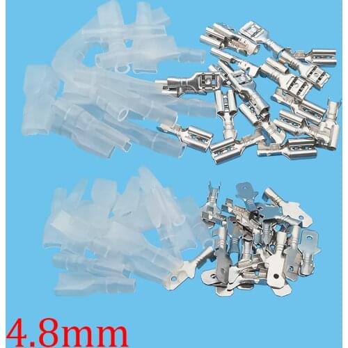 50Set 4.8mm Spade Male Female Crimp Terminals Transparent Sleeves Set Insulated Electrical Cable Wire Connector For 22-16AWG