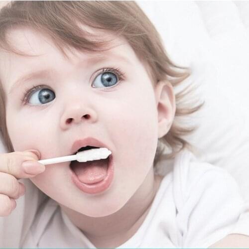 30Pcs Disposable Baby cotton buds Toothbrush Paper Rod Handle Tongue Cleaner Gauze Infant Oral Cleaning Stick
