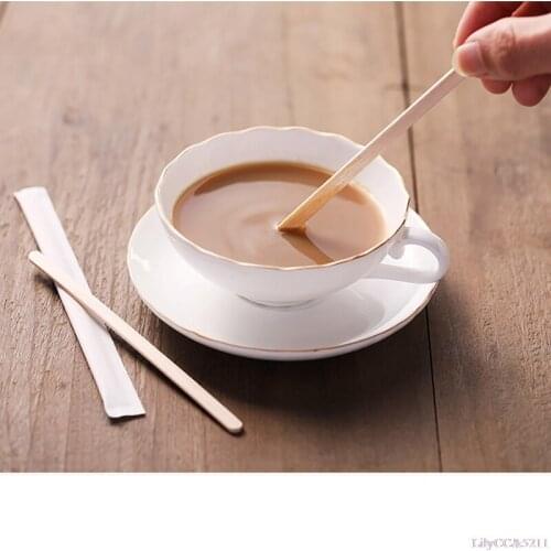 100pcs Disposable Stir Sticks Natural Wooden Tea Coffee Stirrers Cafe Supplies 14cm