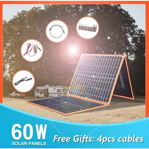 Portable Solar Panel 60W foldable charger DC Voltage 18V 12V 5V dual USB 2A Camping battery outdoor emergency equipment charging